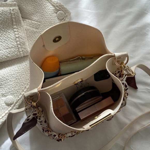 Boho Off White Vegan Leather Scarf Detail Crossbody Bag - Picture 5 of 6